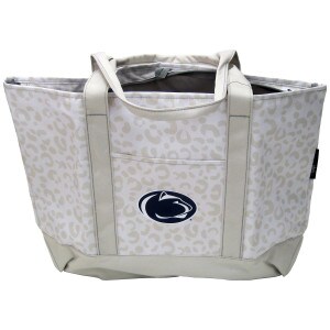 tote bag with Penn State Athletic Logo and muted leopard print pattern